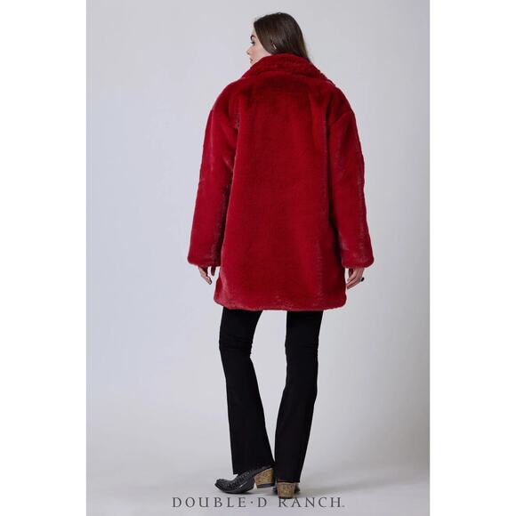 Double D Ranch Montana Chill Red Faux Fur Jacket XL NWT Banjo Burgundy Concho - Picture 6 of 14